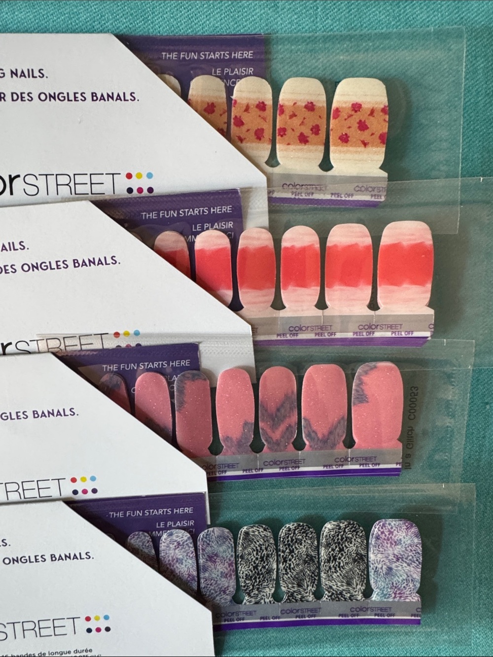 Color Street Nail Strips Subscription box sets — Pink, Coral, Purple & Black Mix